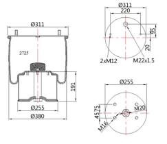 Wabco 2725K01 - FUELLE DE SUSPENSION GIGANT 725N A.L.